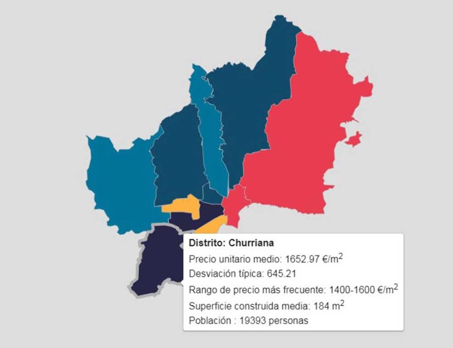 Mapa del precio de vivienda en Málaga.