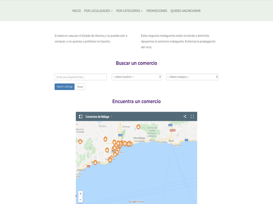 Página web en la que se pueden encontrar aquellos comercios que reparten a domicilio durante el confinamiento.
