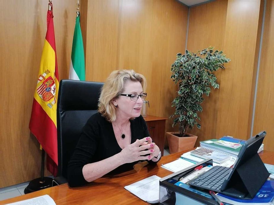 La delegada territorial de Empleo, Formación, Trabajo Autónomo, Economía, Conocimiento, Empresas y Universidad en Málaga, Carmen Sánchez Sierra, participa en un encuentro virtual