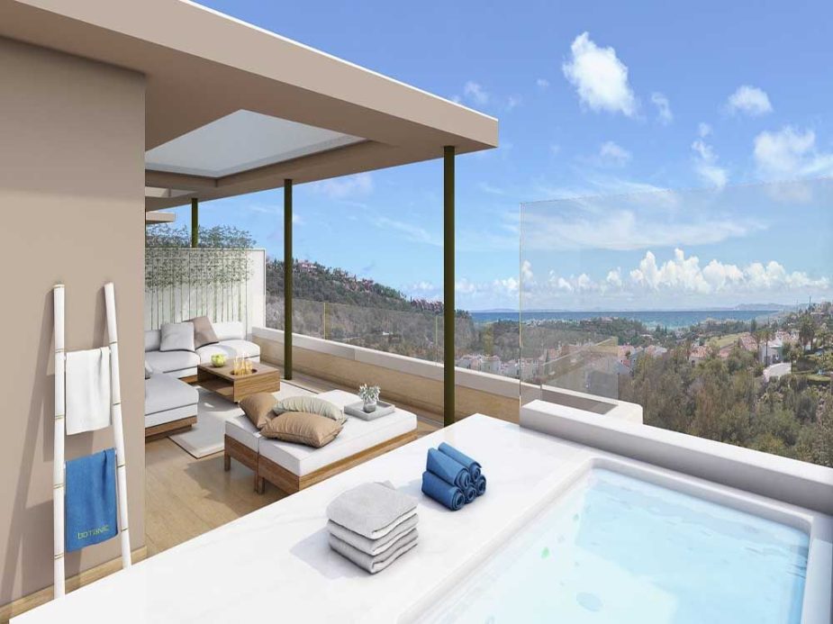 Vista desde una terraza de Botanic, la promoción de Taylor Wimpey en Benahavis