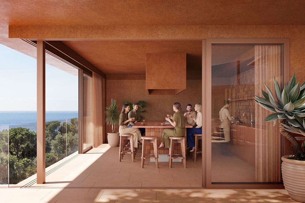 Diseño de HCP con terrazas escalonadas adaptadas a la ladera del terreno.